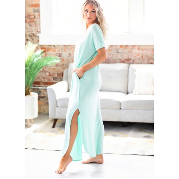 Mint t shirt dress with pockets - Picture 3 of 4